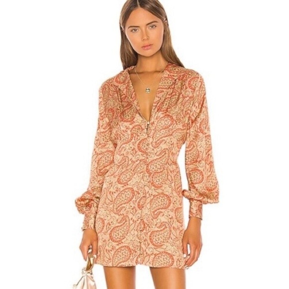 Revolve Song Of Style Bella Satin slip Mini Dress‎ Orange Paisley Print size XL